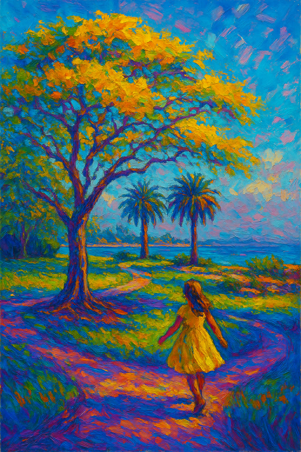 Girl Under the Yellow Flower Tree – Artist Mug featuring artwork by contemporary artist Lanzhi Wang