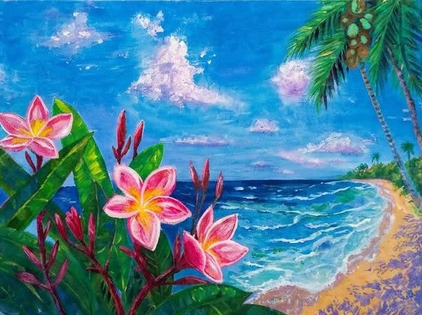 Ocean Blue and the Plumeria – Artist Mug featuring artwork by contemporary artist Lanzhi Wang