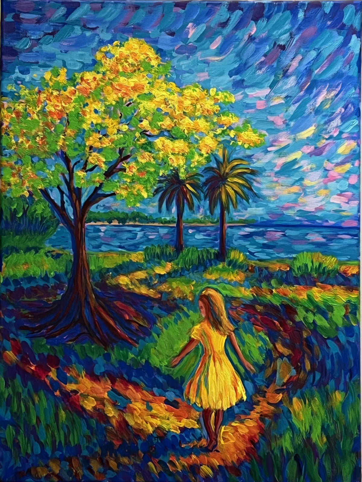 Girl Under the Yellow Flower Tree – Fine Art Print