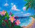 Ocean Blue and the Plumeria – Stretched Canvas Print