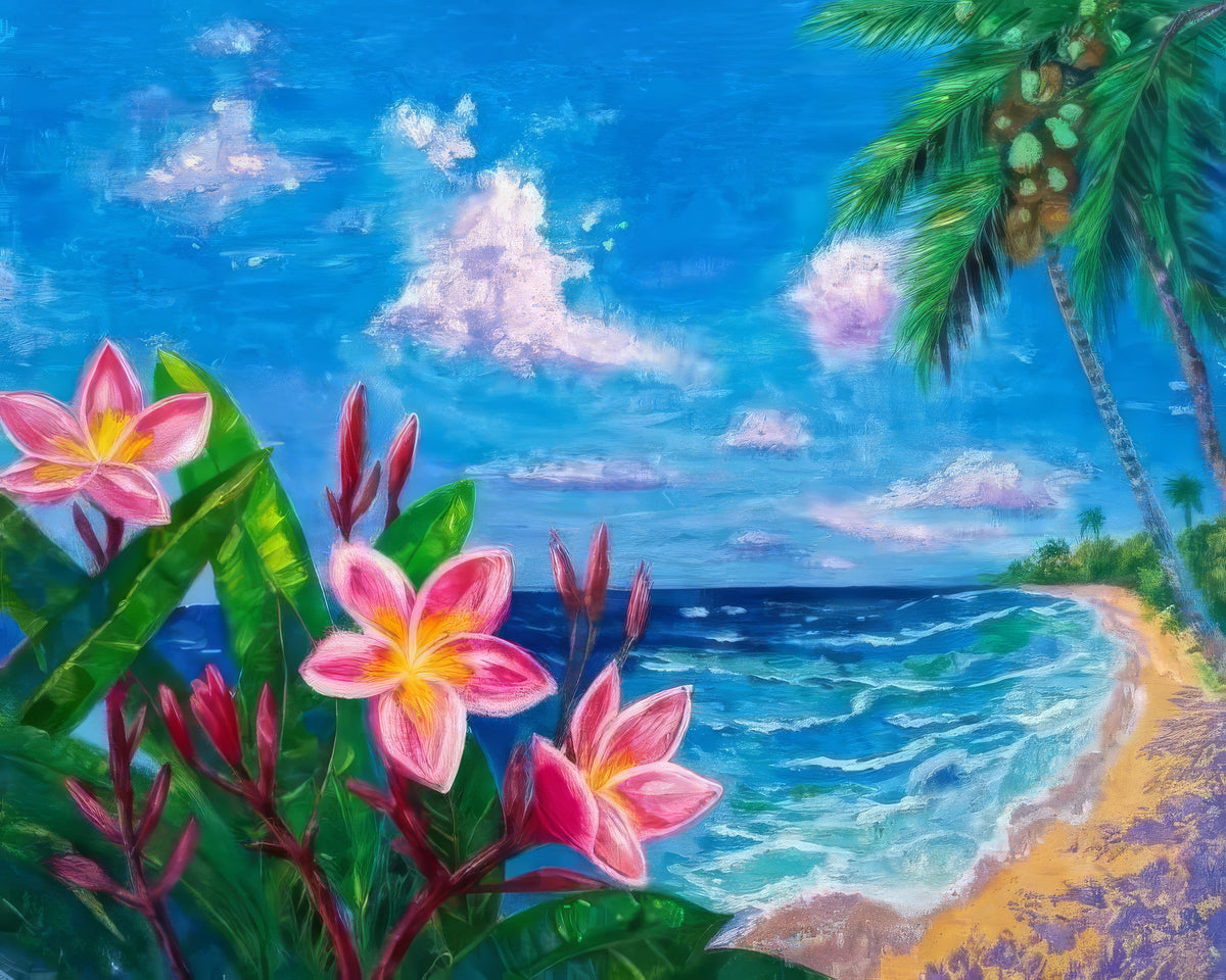 Ocean Blue and the Plumeria – Stretched Canvas Print