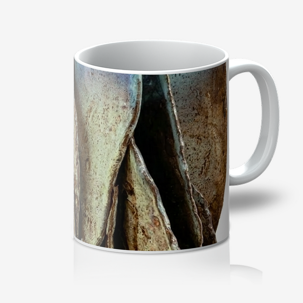 Sunlit Cliffs artwork printed on a white ceramic artist mug by Lanzhi Wang